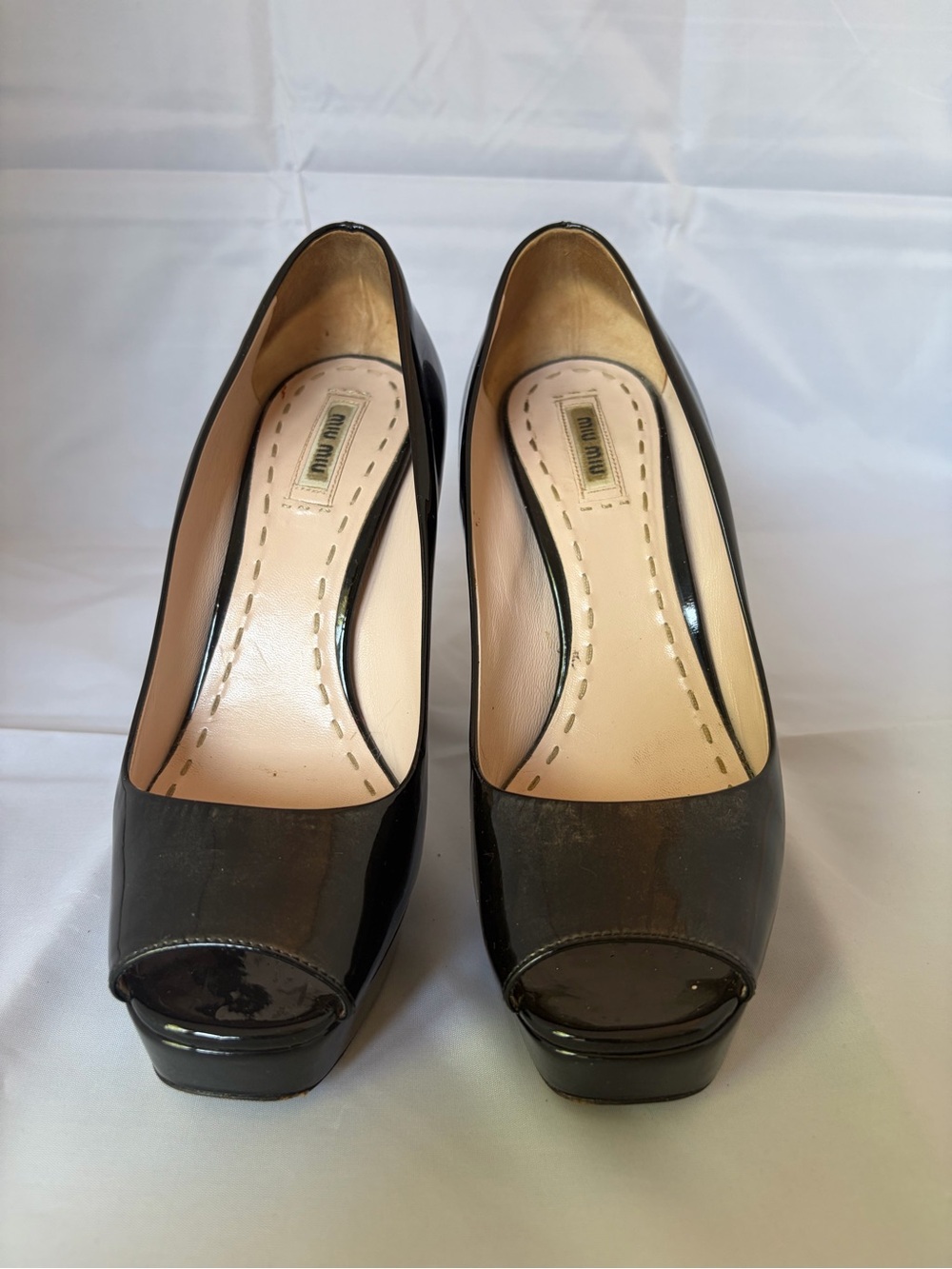 Miu Miu Black Patent Peep-Toe Platform Pumps - Women's